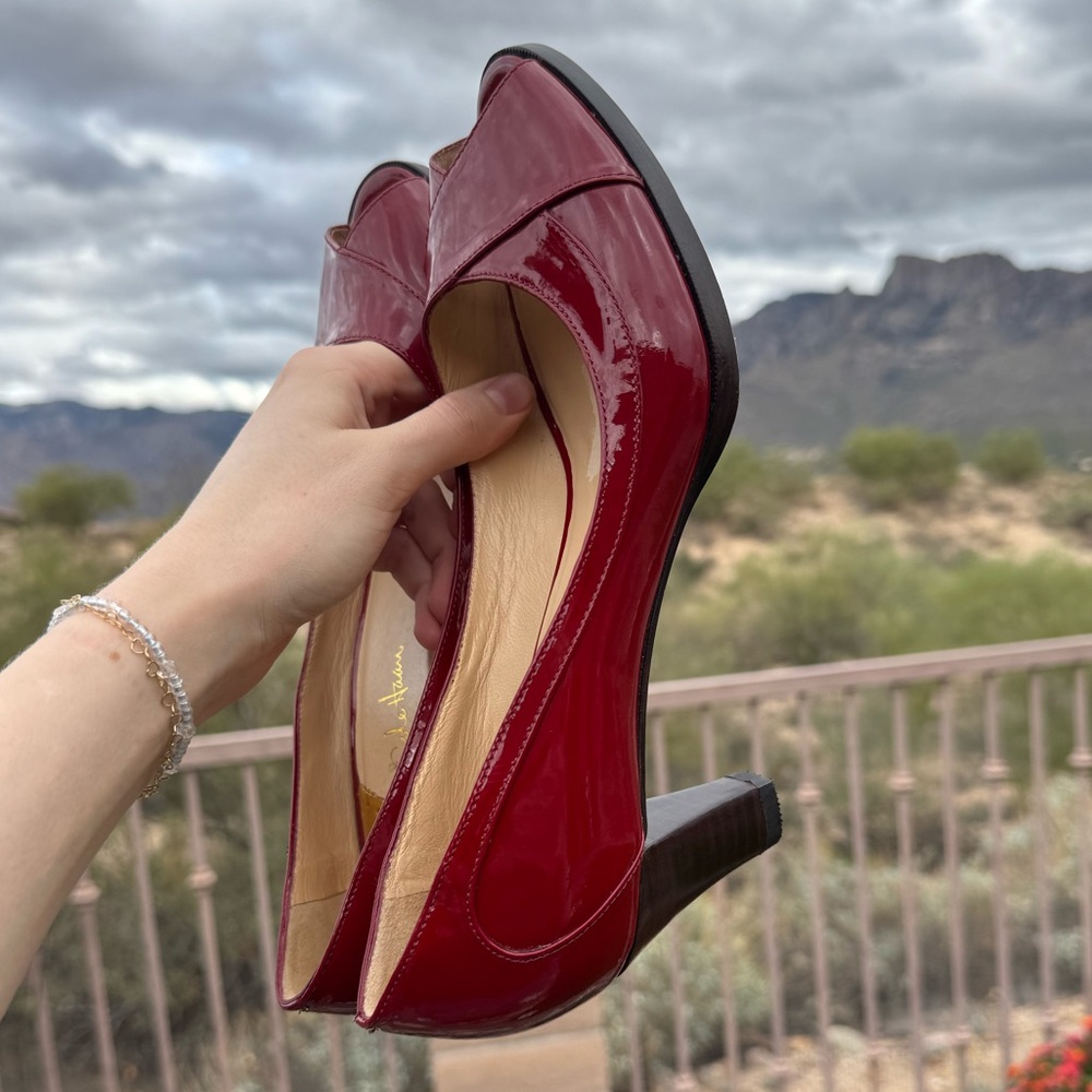 Cole Haan Nike Air Peep Toe Wedge Pumps – Red Patent Leather – Size 9B